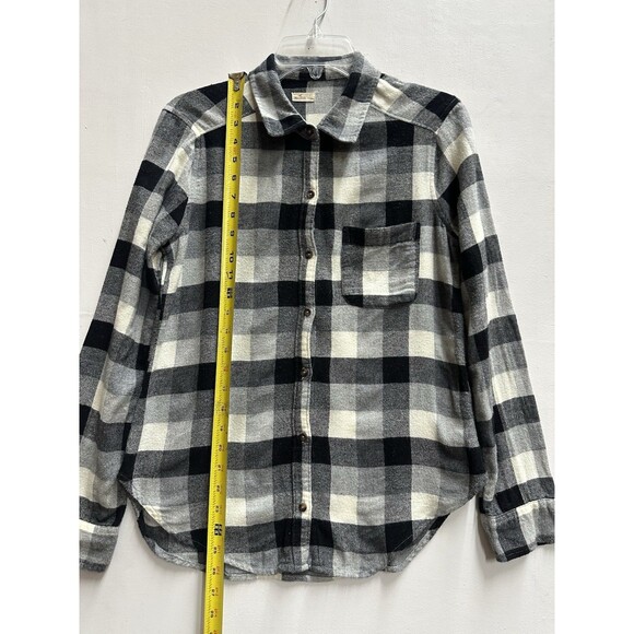 Hollister women size S button up long sleeve shirt flannel black white plaid - Picture 5 of 8